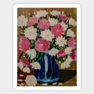 A lovely boutique of pink and white flowers in a glass vase Sticker